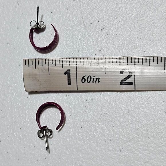 Retro 80s 90s Pink Glitter C-Shaped Hoop Earrings Statement Fashion Jewelry - Picture 4 of 4